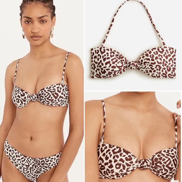 J.CREW Knot Bandeau Bikini Top in Leopard Print Removable Strap Brown 3X NEW - Picture 12 of 12